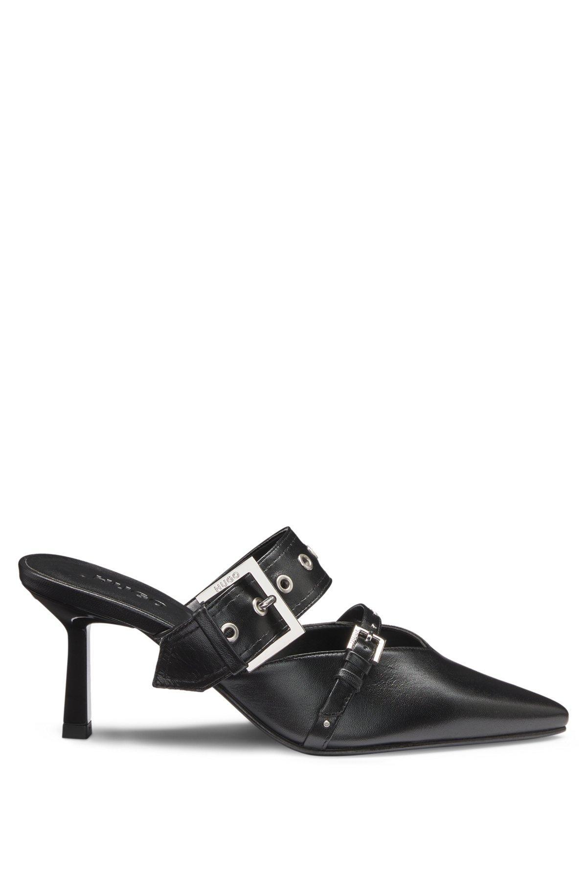 Nappa-leather mules with twin buckled straps  Product Image