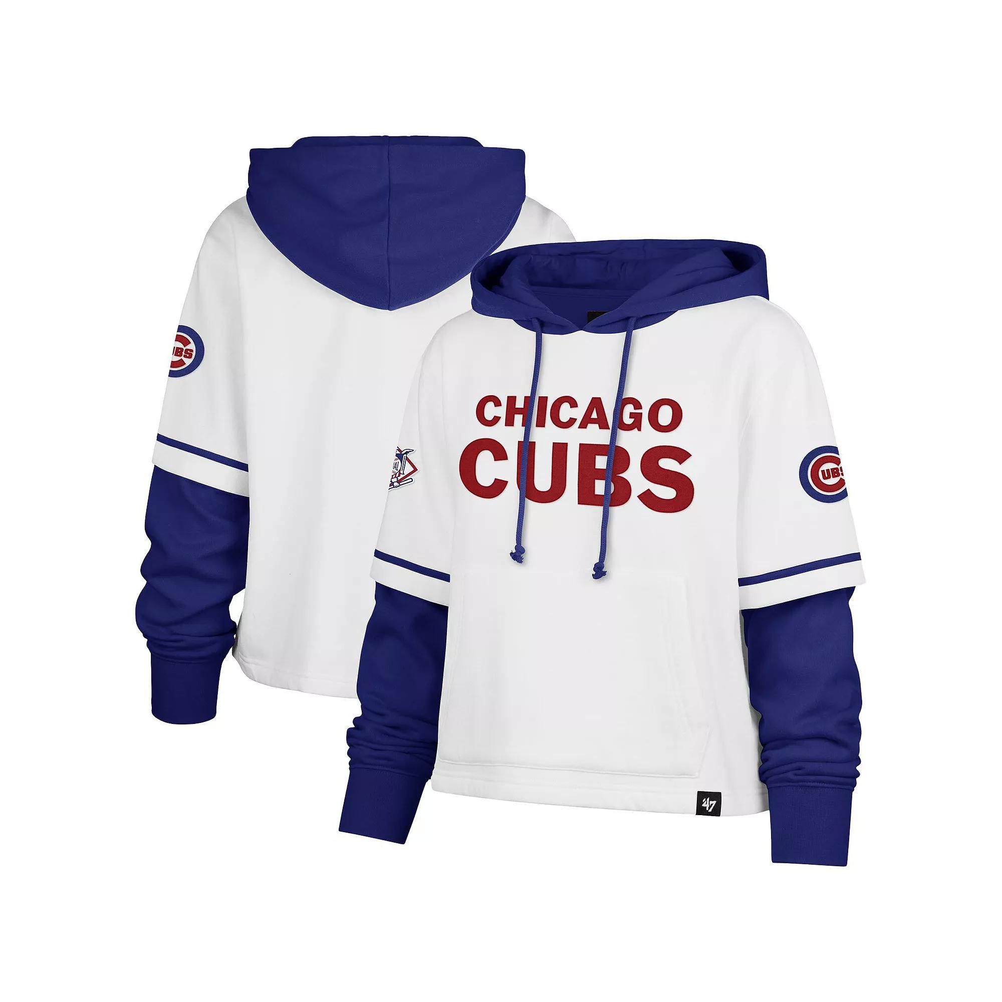 Women's '47 White Chicago Cubs Trifecta Shortstop Cropped Pullover Hoodie, Size: XL Product Image
