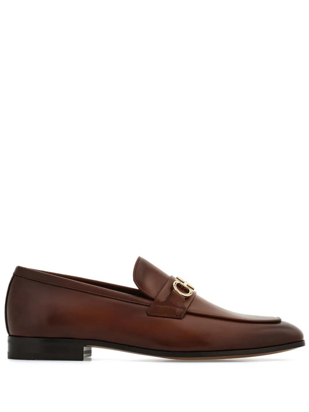 FERRAGAMO Gancini-buckle Leather Loafers In Brown Product Image