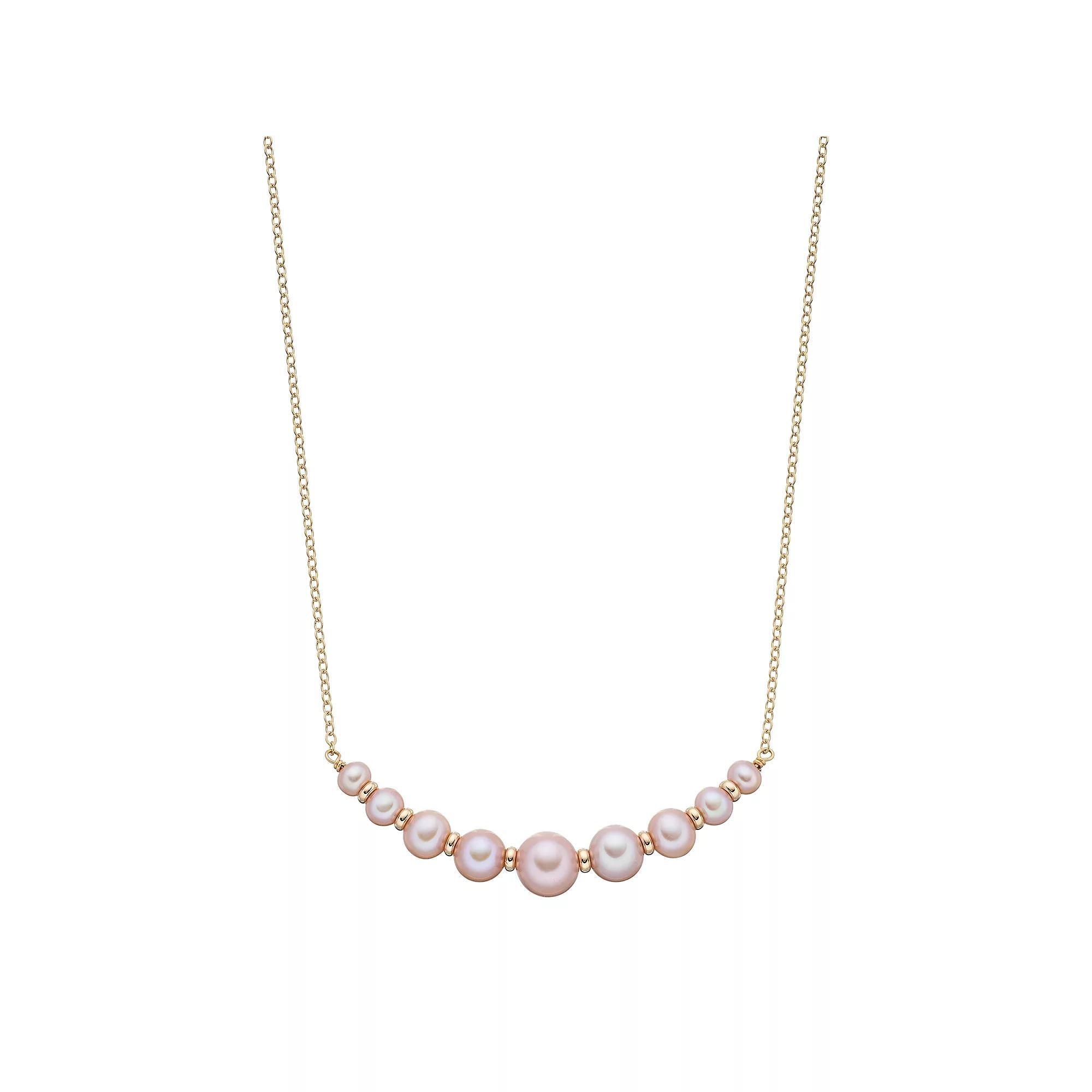Jewelmak 14k Gold Pink Freshwater Cultured Pearl Rondelle Curved Bar Necklace, Women's, Size: 18" Product Image