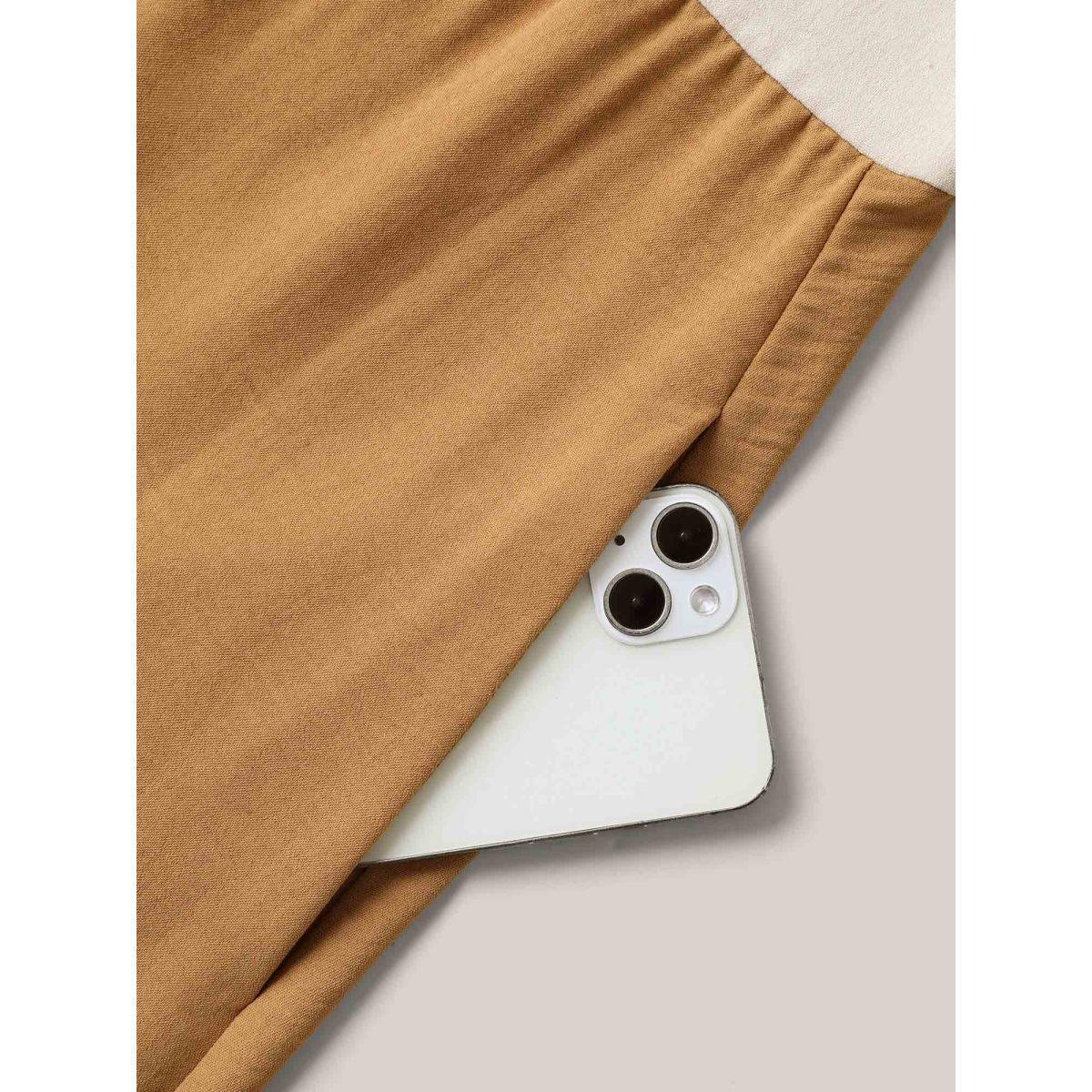 Plus Size Color Block Ruffled Sleeve Tiered Midi Dress LightBrown Women Casual Contrast Round Neck Cap Sleeve Curvy BloomChic 30/6X Product Image