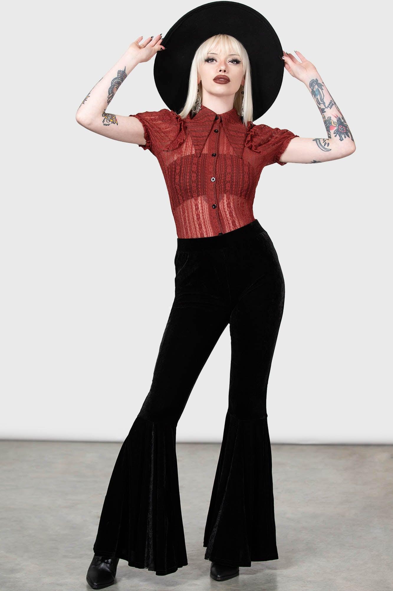 Elena's Choice Lace Collar Blouse [RED] Female Product Image