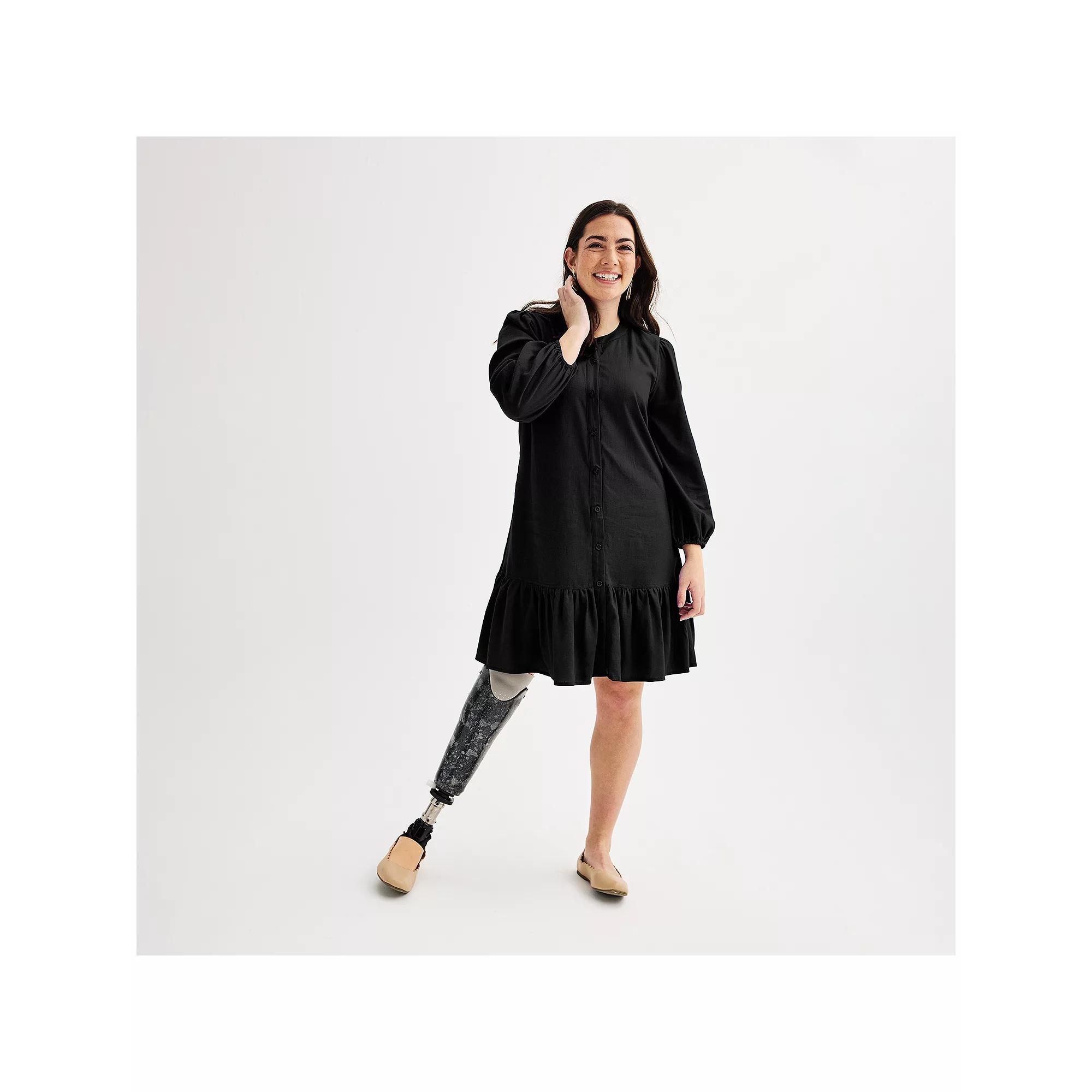 Women's Nine West Adaptive Blouson Sleeve Flutter Hem Mini Dress, Size: XS, Gage Blue Product Image