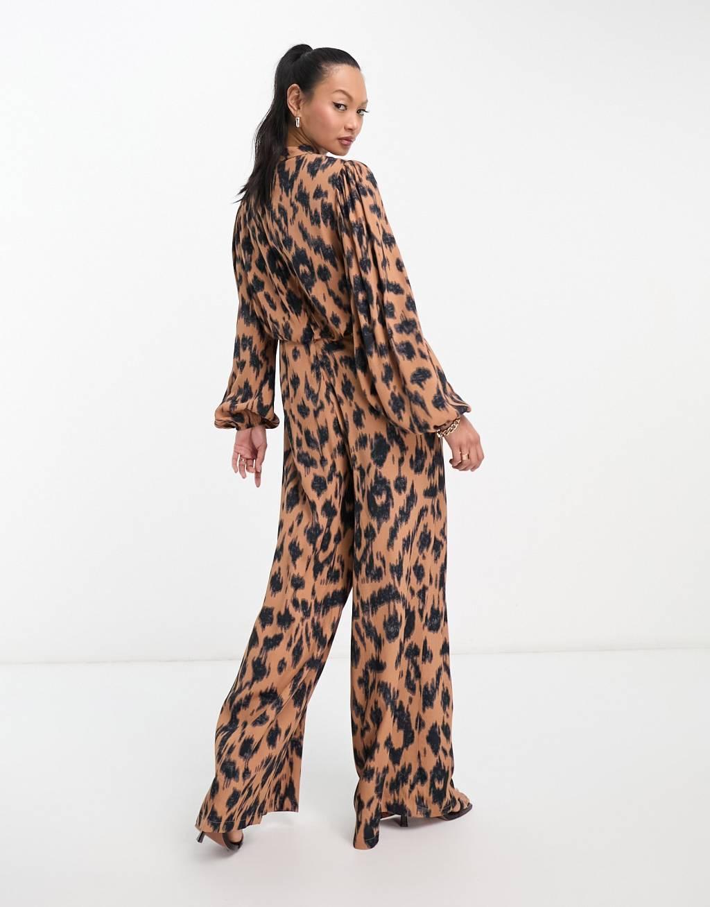 Never Fully Dressed wide leg jumpsuit in leopard print Product Image