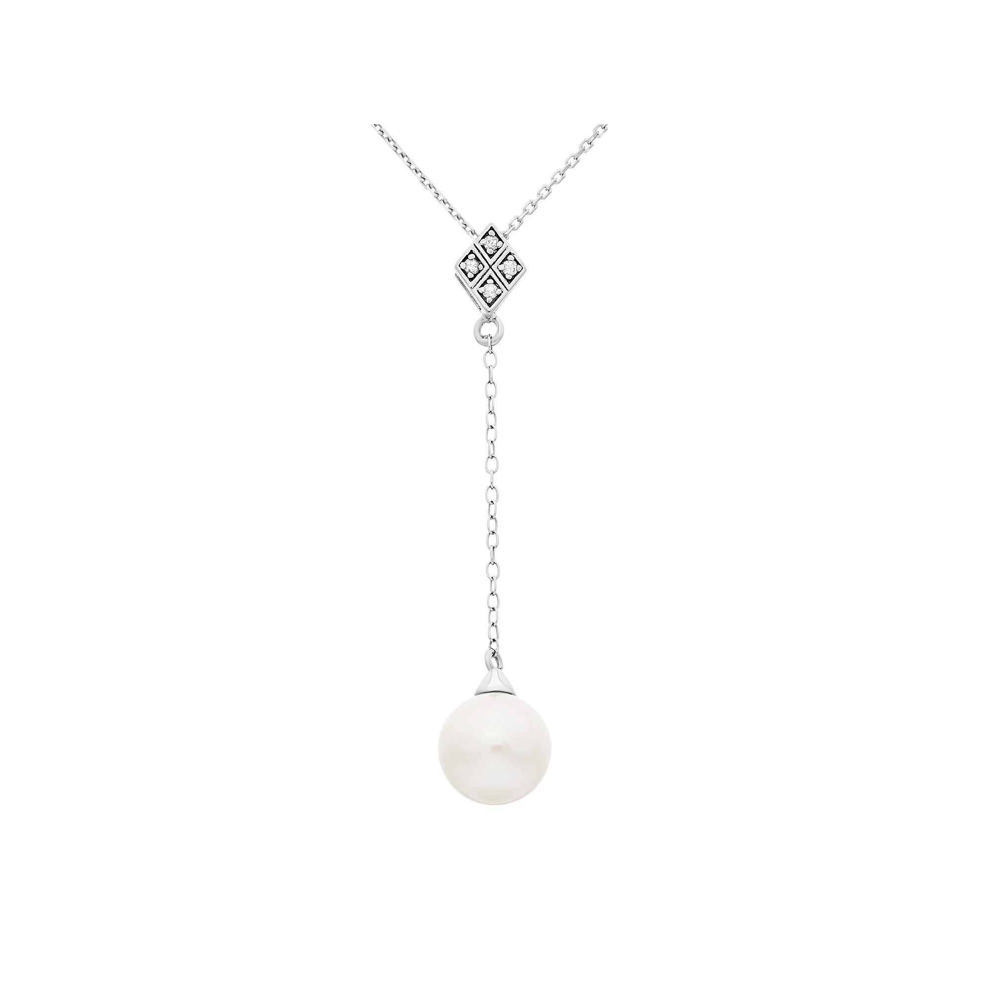Freshwater Cultured Pearl and Diamond Accent Sterling Silver Y Necklace, Women's, Size: 18", White Product Image