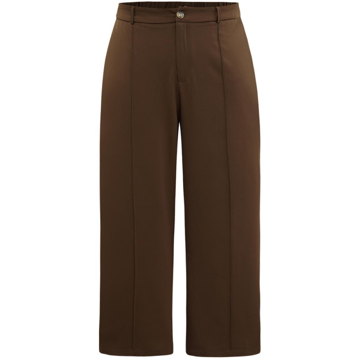 Plus Size Static-Free Plain Pocket Pleated Pants Women DarkBrown Office Straight Leg High Rise Work Pants BloomChic 18-20/2X Product Image
