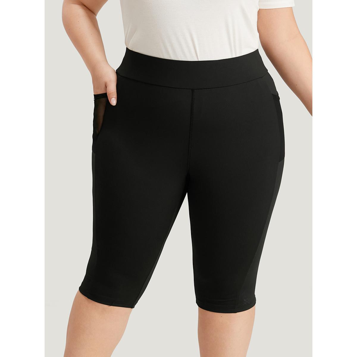 Plus Size Skinny Wideband Waist Mesh Patchwork Pocket Leggings Women Black Elegant High stretch Skinny High Rise Dailywear Leggings BloomChic 10/M Product Image