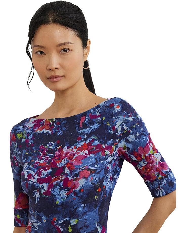 Print Stretch Cotton Boatneck Tee Product Image