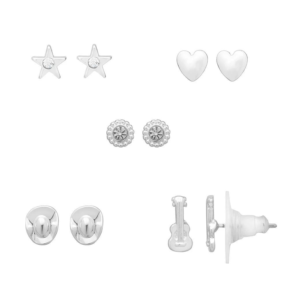 LC Lauren Conrad Silver Tone Western Pack Earrings 5-Piece Set, Women's, Clear Product Image