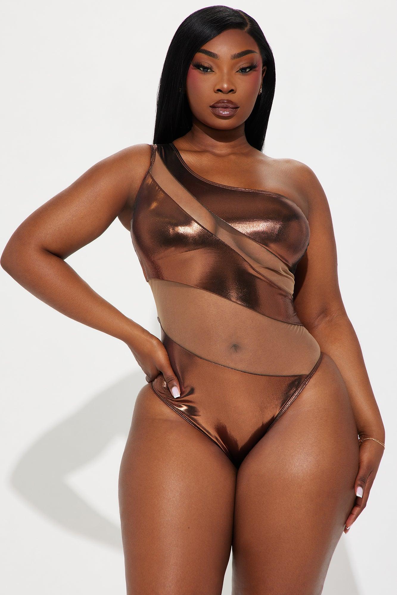 Island Hideout Cutout Mesh One Piece Swimsuit - Bronze Product Image