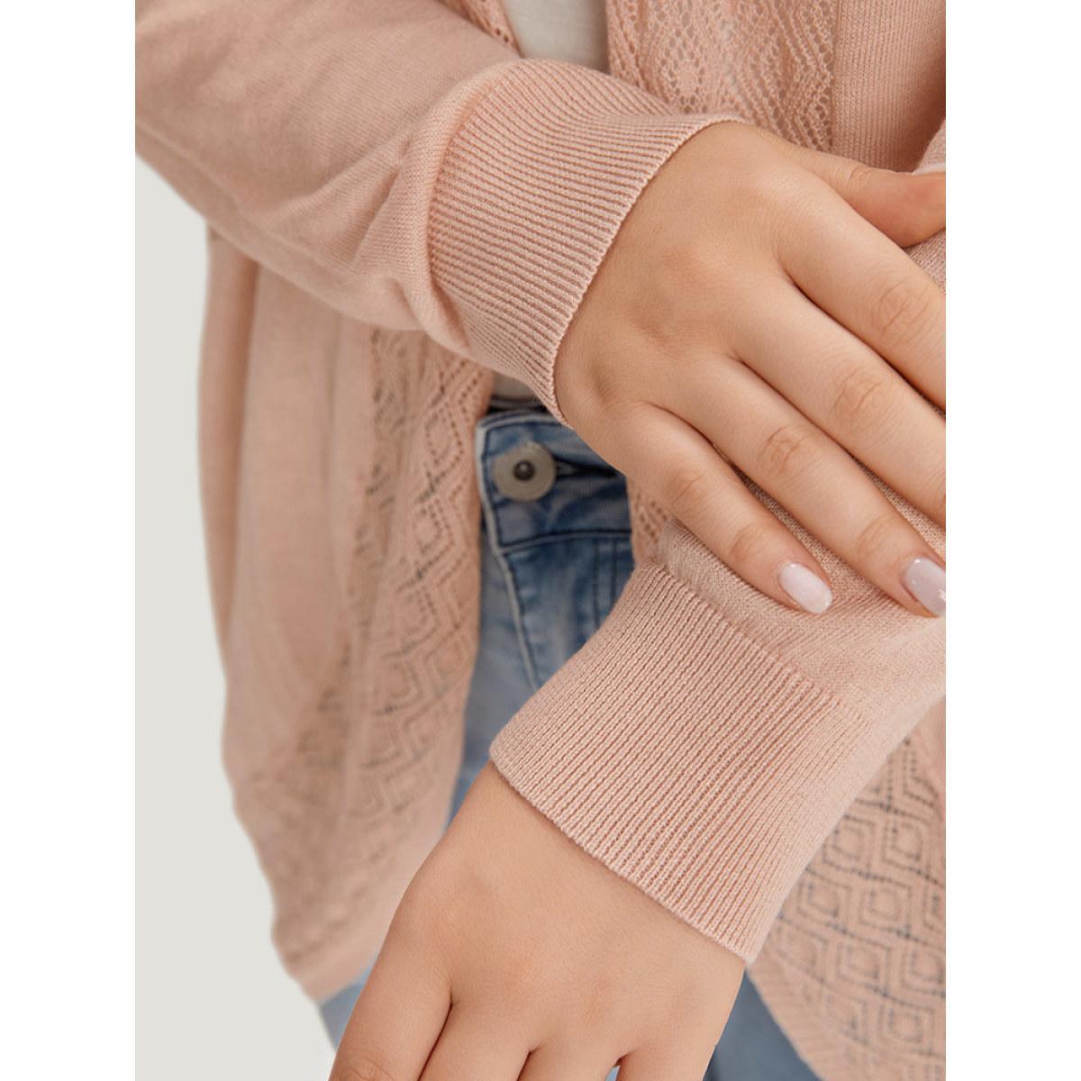 Plus Size Supersoft Essentials Geometric Eyelet Patchwork Arc Collar Cardigan Crepe Women Casual Loose Long Sleeve Dailywear Cardigans BloomChic 26/4X Product Image