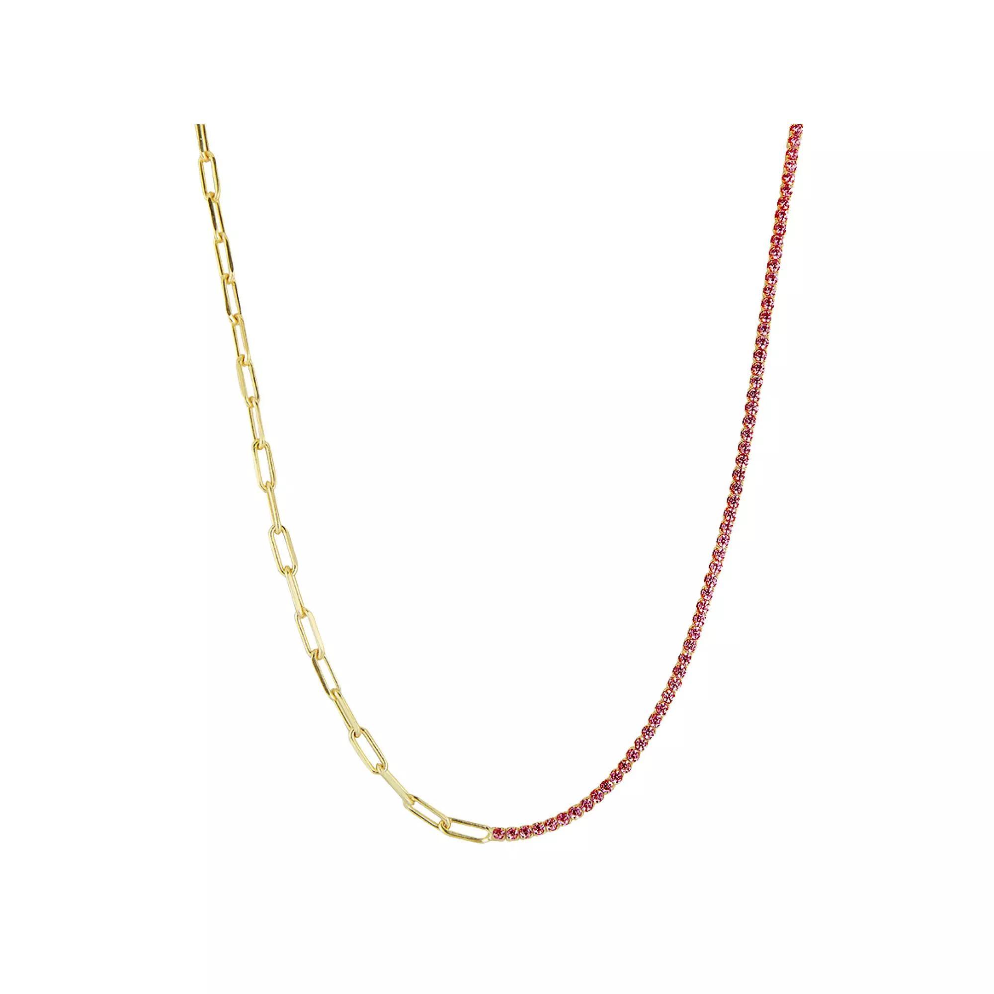 Sunkissed Sterling Sterling Silver Cubic Zirconia Tennis x Link Choker Necklace, Womens Gold Tone Blue Product Image