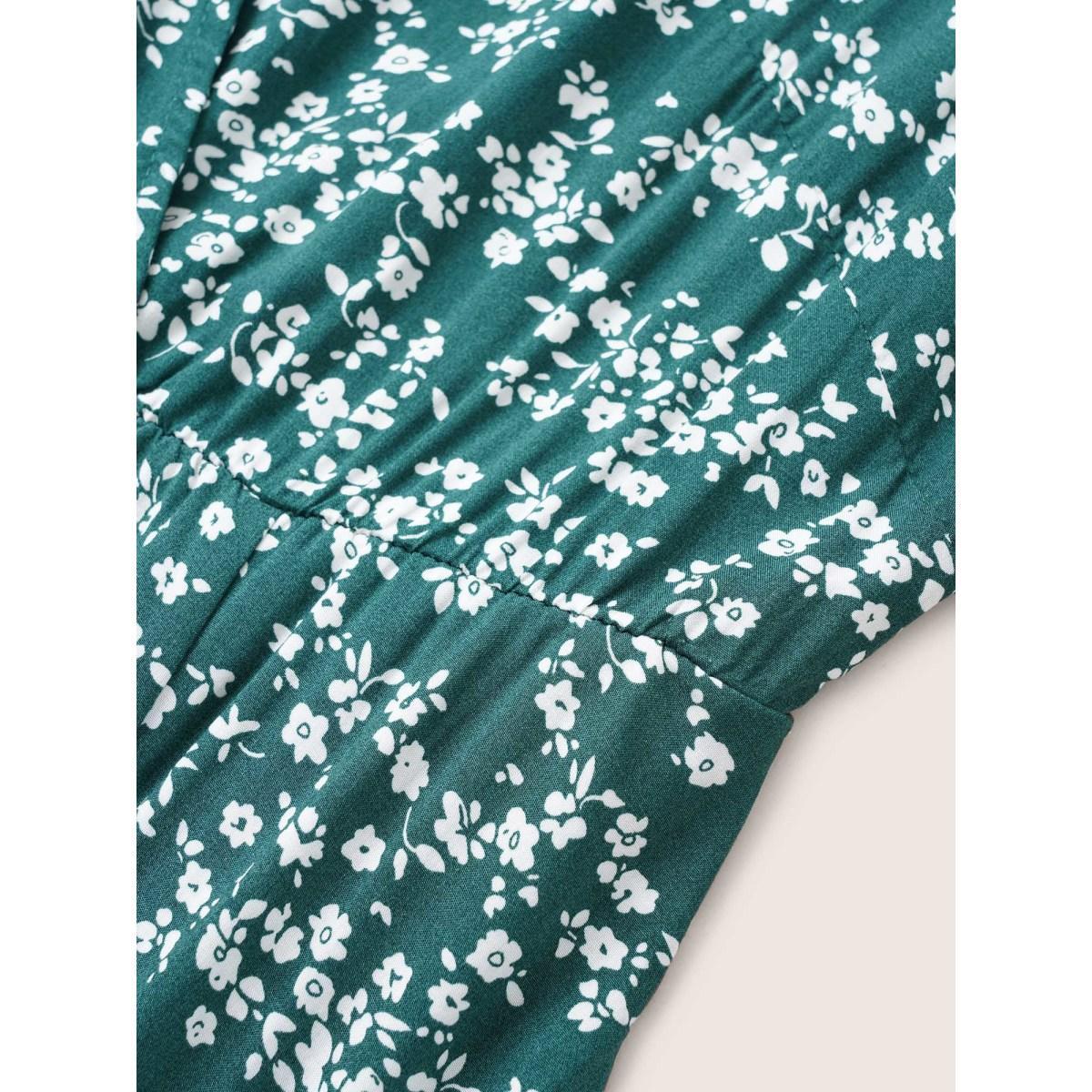 Ditsy Floral Printed Vintage Plus Size Women Vacation Long Dress Ruffle Sleeve Half Sleeve V Neck Pocket Elegance Dresses BloomChic Product Image