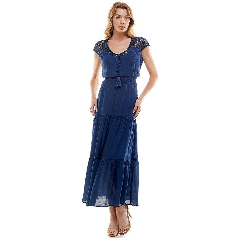 Womens Luxology Gauze Smocked Waist Maxi Dress Blue Product Image