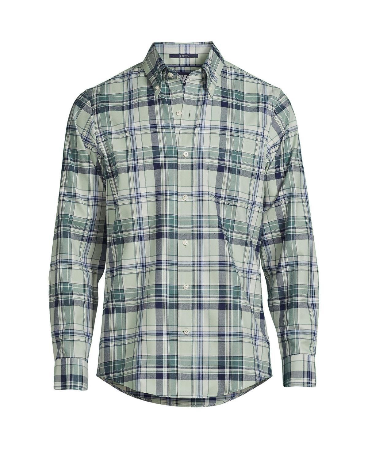 Big & Tall Lands' End Traditional-Fit No-Iron Twill Button-Down Shirt, Men's, Size: Large Tall, White Blue Plaid Product Image