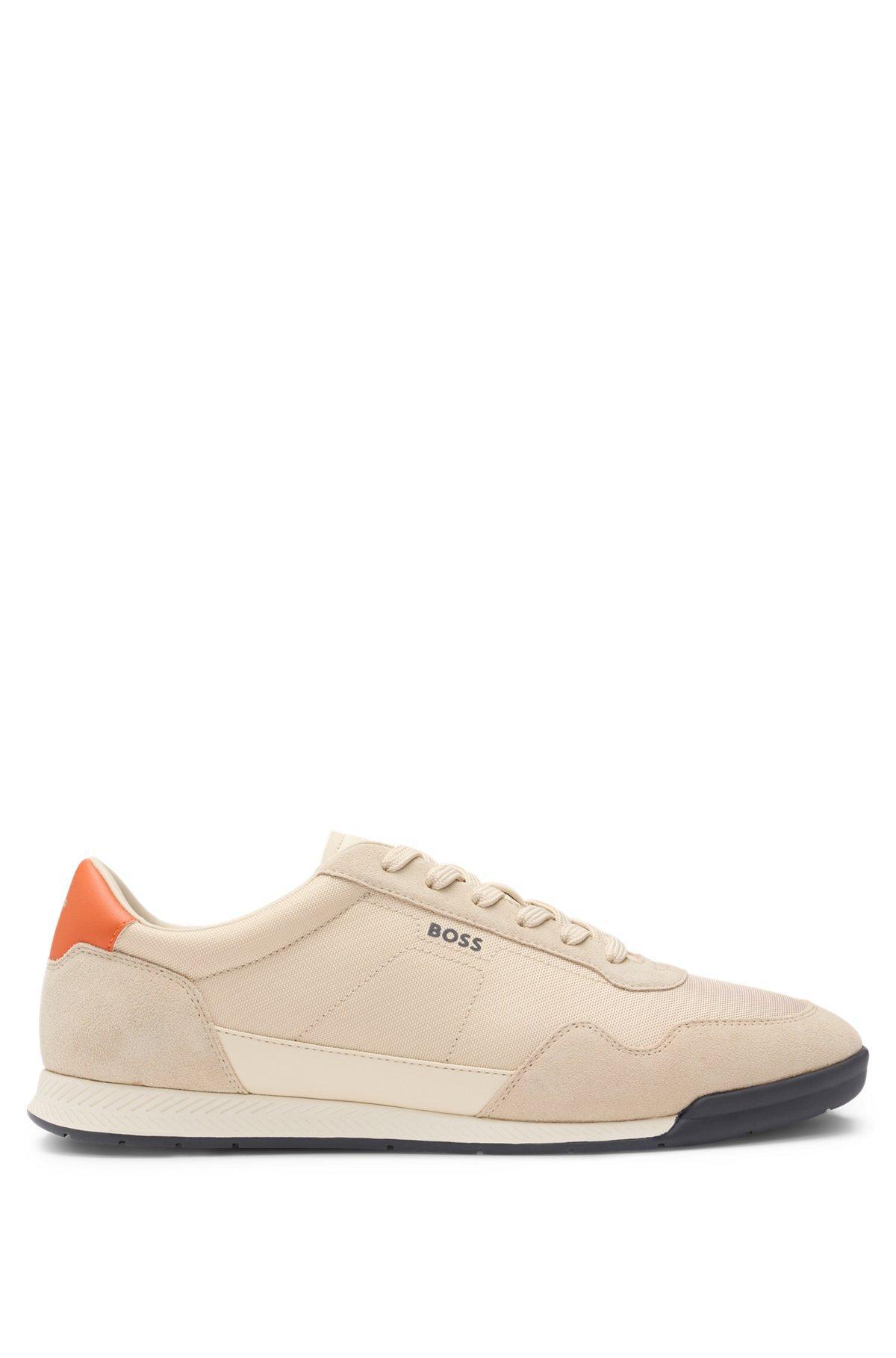 Mixed-material lace-up trainers with suede trims Product Image