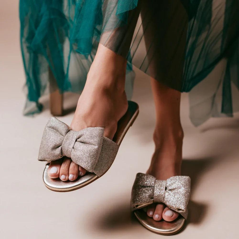 Solei Sea Rafie Bow Slide Sandal Product Image