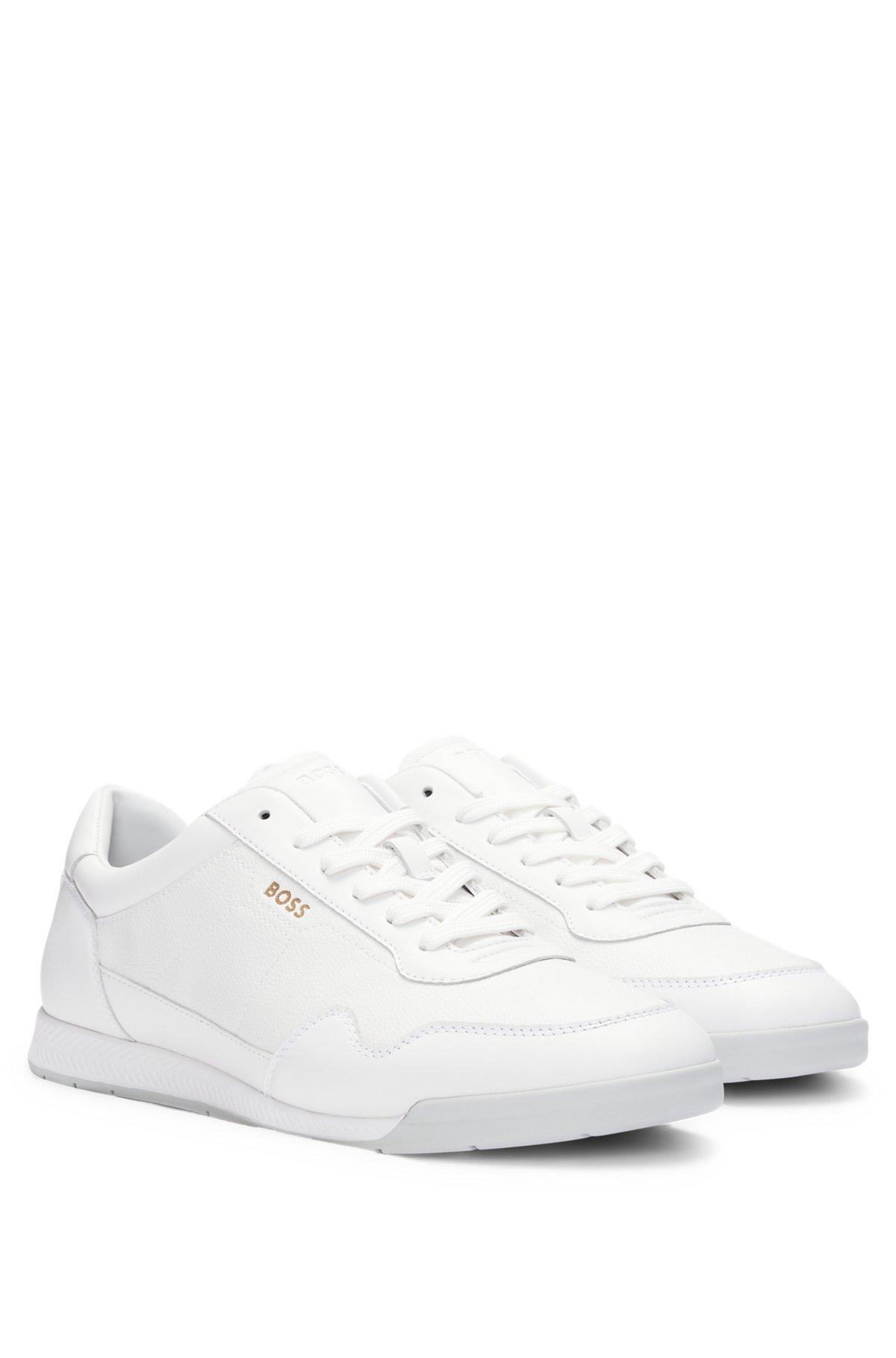 Faux-leather trainers with gold-tone branding Product Image