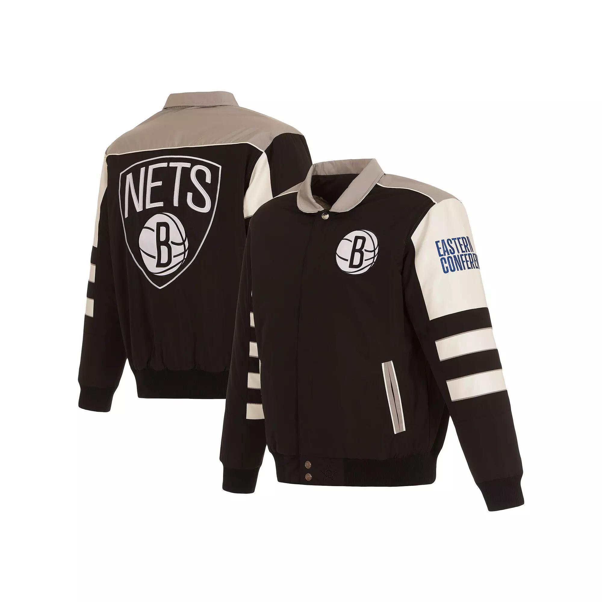 Men's JH Design Black Brooklyn Nets Stripe Colorblock Nylon Reversible Full-Snap Jacket, Size: XL Product Image