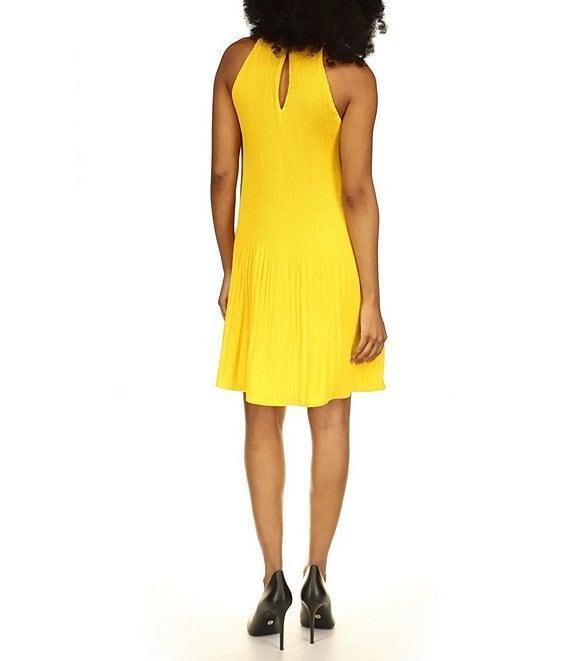 Michael Kors Pleated Halter Neckline Sleeveless Dress Product Image