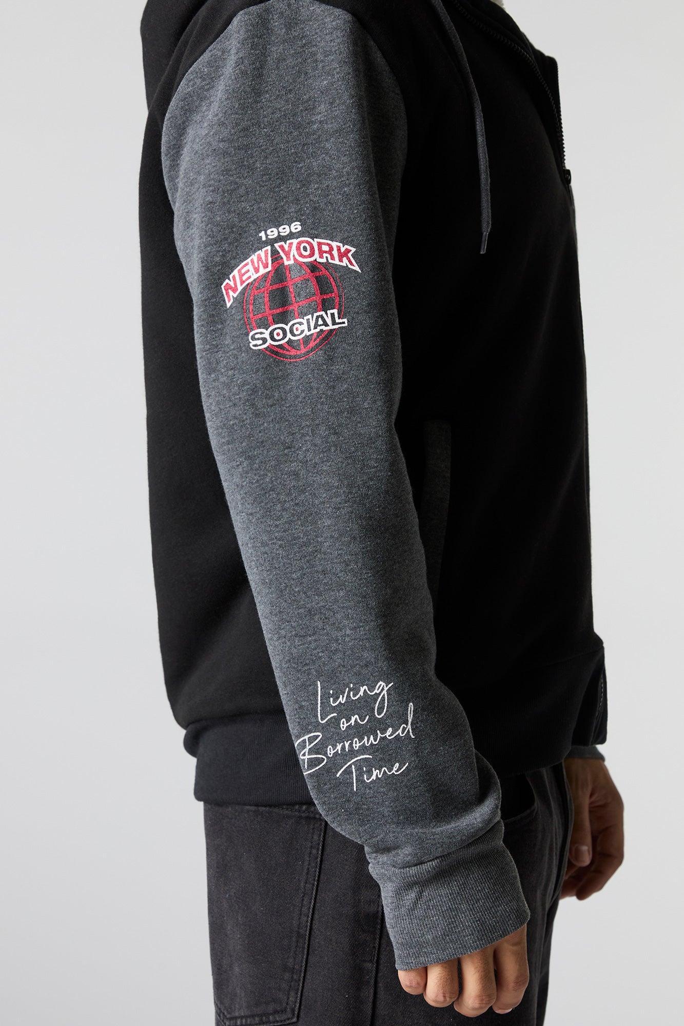 Chenille Embroidered Faux Fur Lined Zip-Up Hoodie Male Product Image