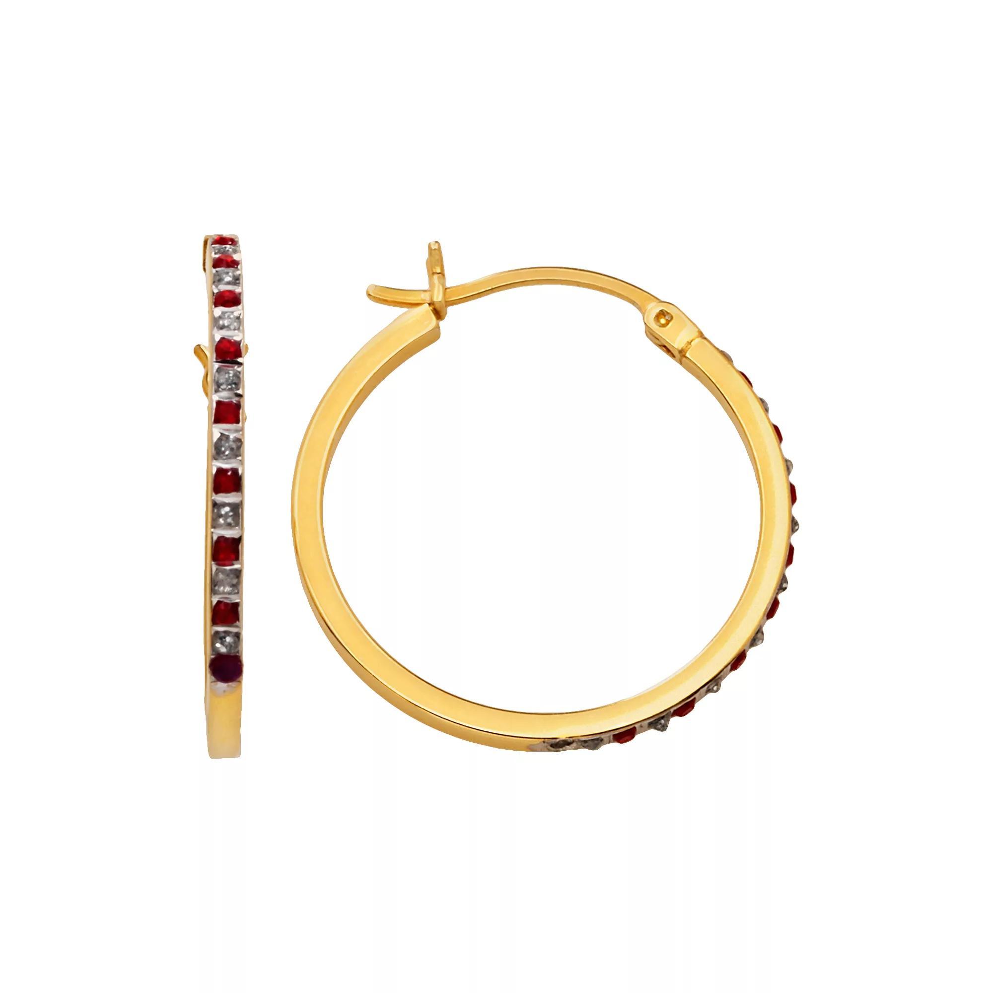 18k Gold-Over-Silver Ruby Hoop Earrings, Women's Product Image