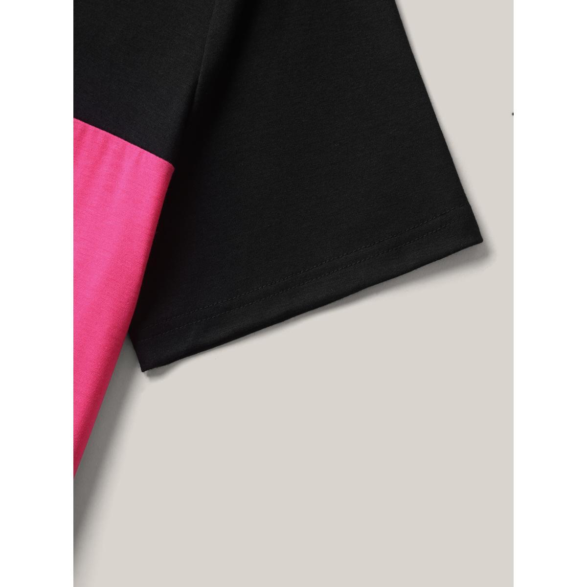 Plus Size Color Block Heather Stretchy Fitted T-Shirt Black Women Contrast V-neck Everyday-Casual T-shirts BloomChic 26/4X Product Image