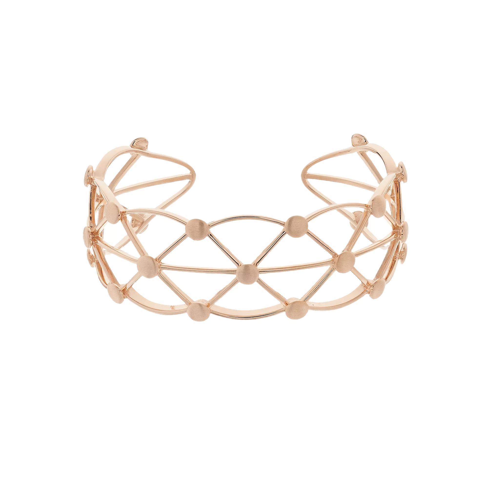 18k Rose Gold Over Silver Lattice Cuff Bracelet, Women's, Pink Tone Product Image