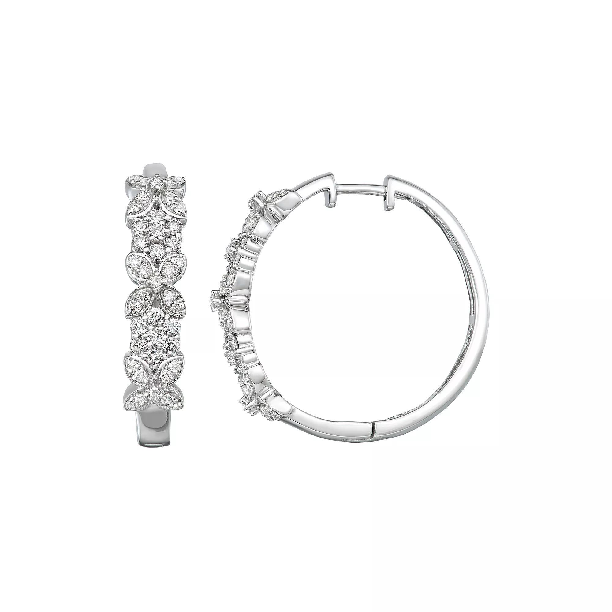 Jewelexcess Sterling Silver 1 Carat Diamond Butterfly Hoop Earrings, Women's Product Image