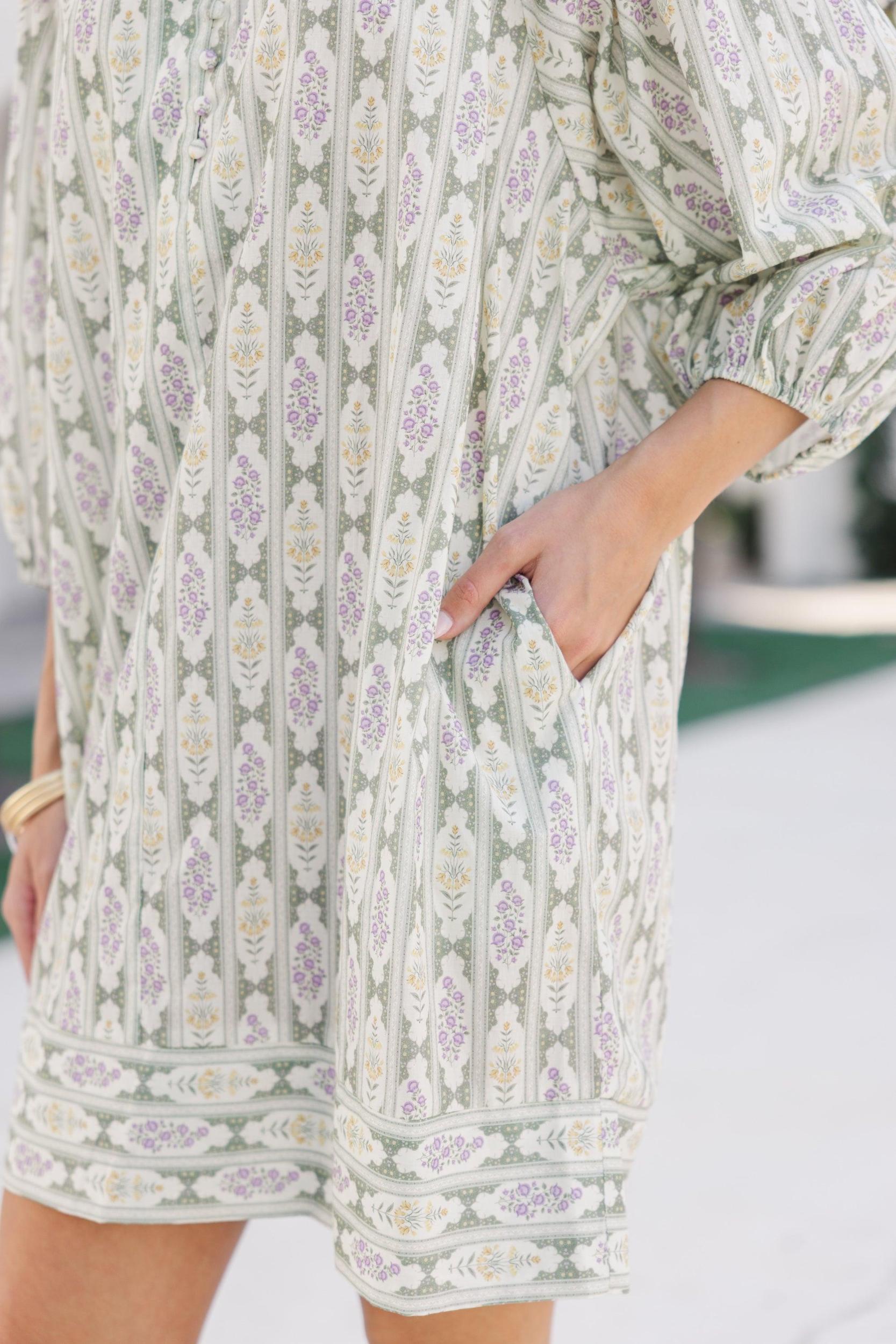 Leave It All Sage Green Medallion Dress Female Product Image