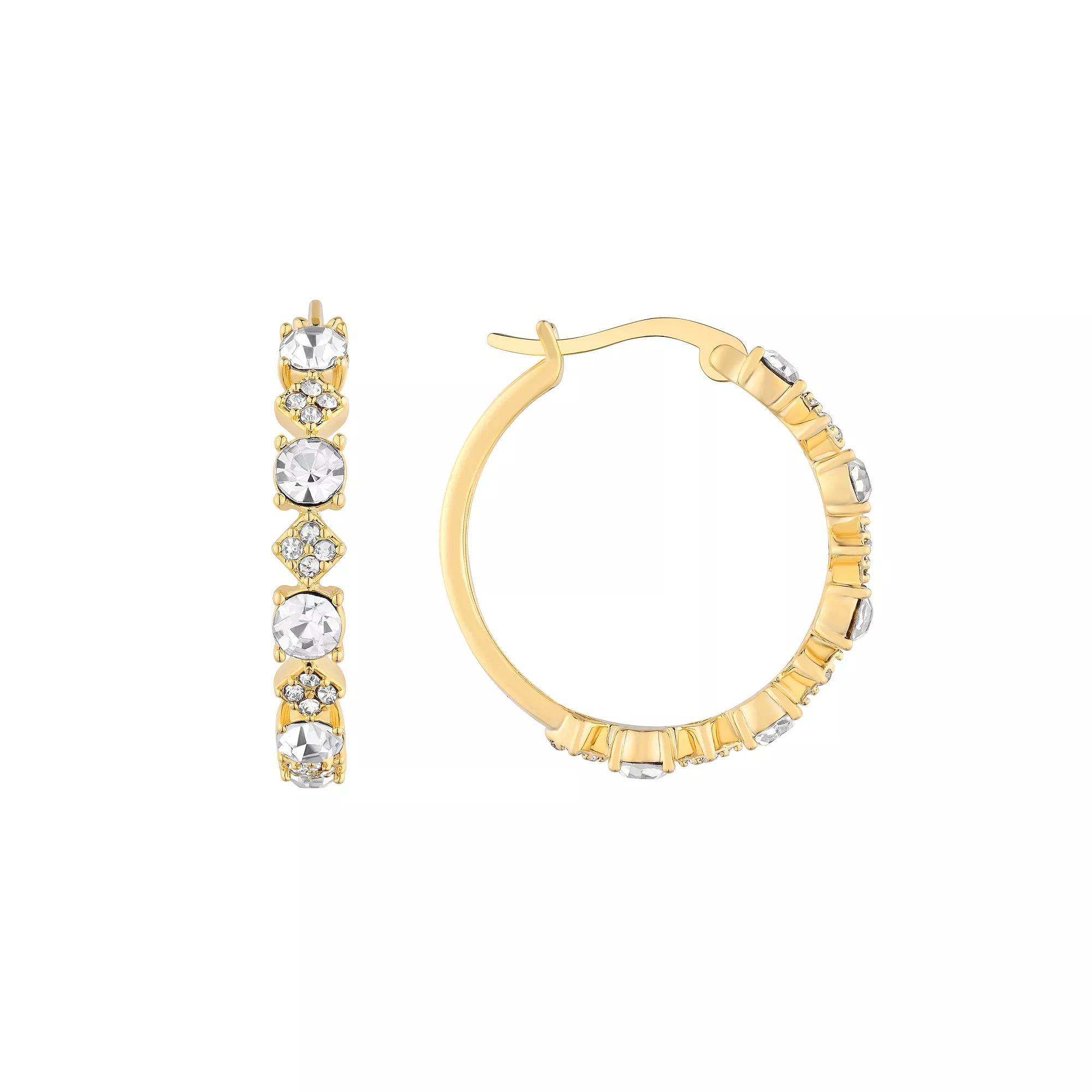 Chrystina Crystal Round Hoop Earrings, Women's, Yellow Gold Tone Product Image