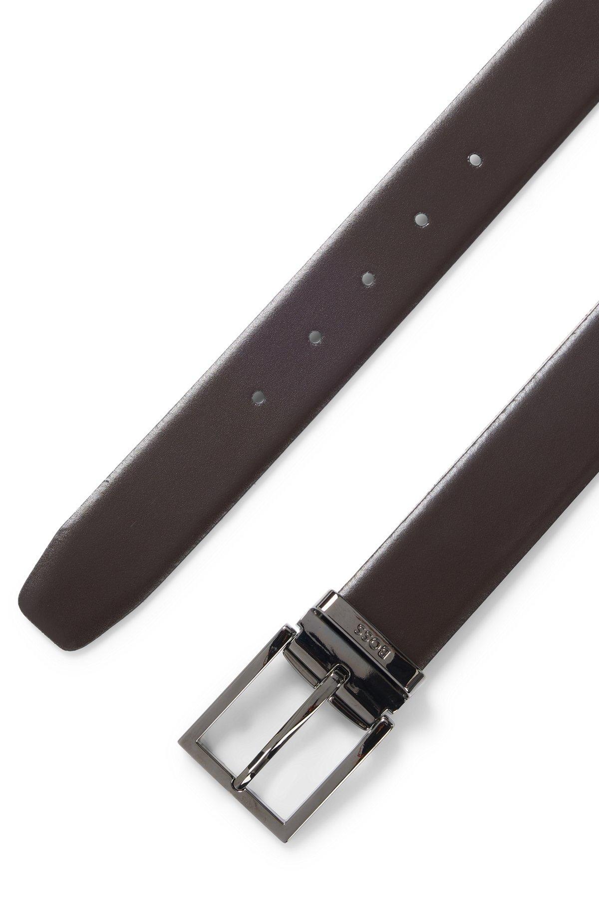 BOSS - Reversible Italian-leather belt with gunmetal hardware - Black Product Image