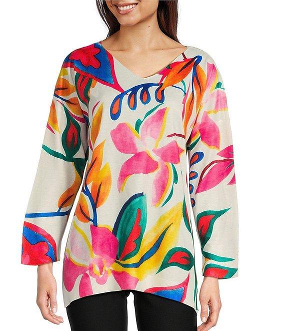 Ali Miles Floral Print Scoop Neck Long Sleeve Popover Tunic Product Image