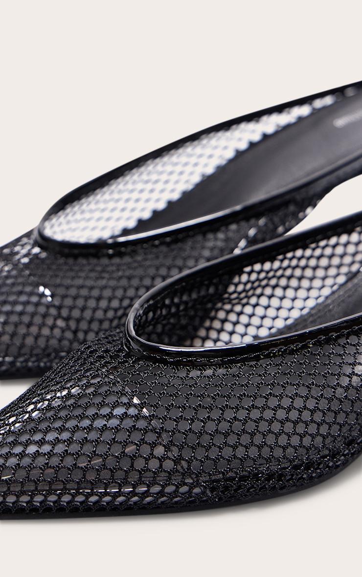Black Mesh Point Toe Low Heel Court Mules Product Image