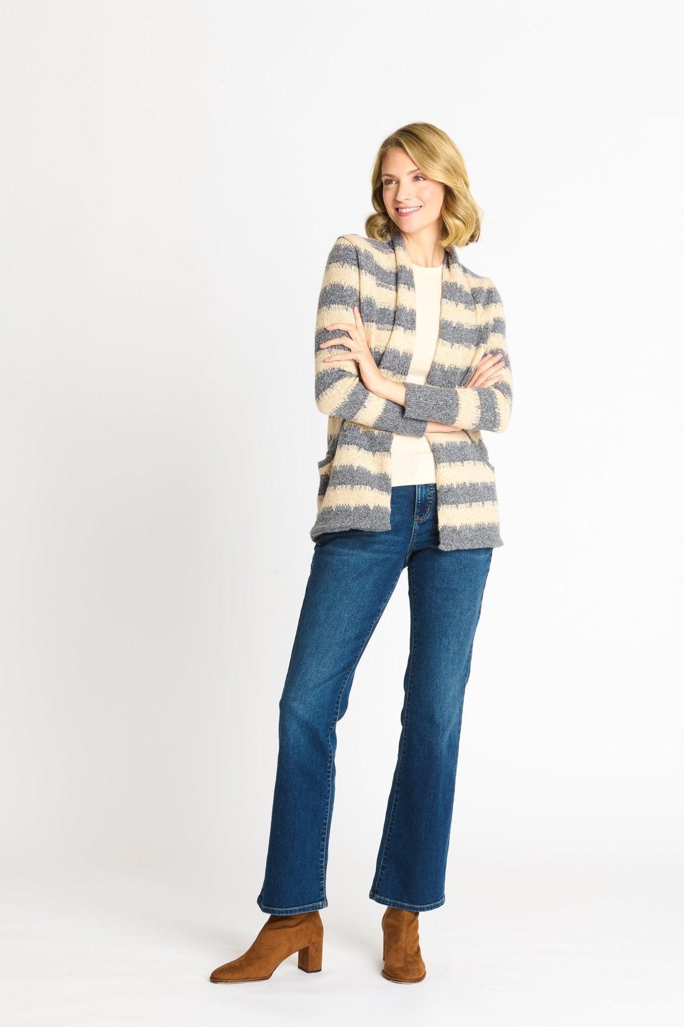 Wave Stripe J-Pocket Cardigan Sweater, Light Heather Product Image