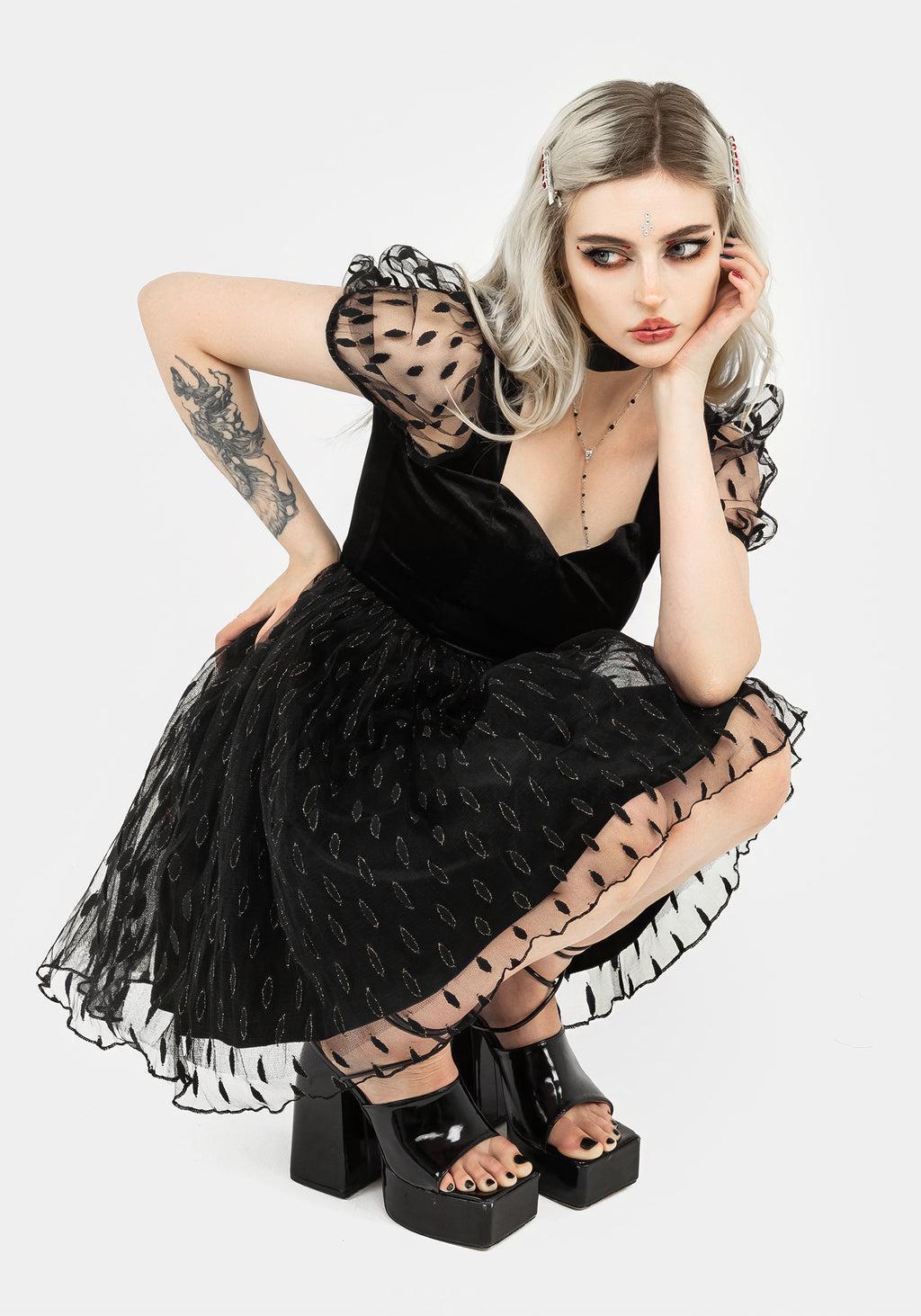 Ellipse Embroidered Tulle Puff Mini Dress Product Image