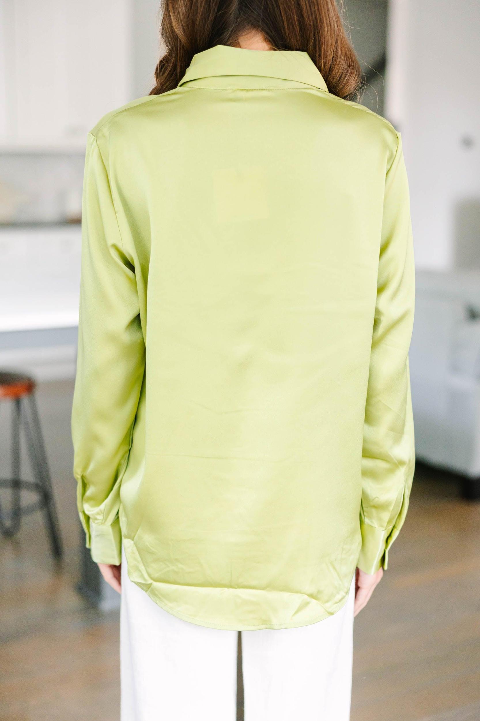 Dream On Pistachio Green Satin Blouse Female Product Image