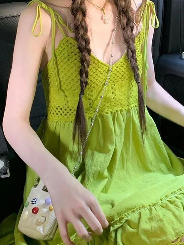 Bohemian Green Tassel Suspender Belt Mini Dress Product Image