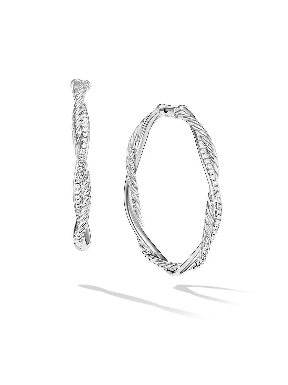 David Yurman Petite Infinity Hoop Earrings in Sterling Silver with Pave Diamonds Product Image