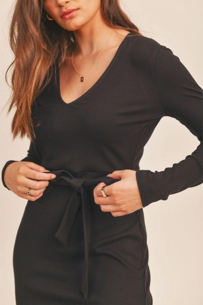 Ribbed Slits Midi Dress Product Image