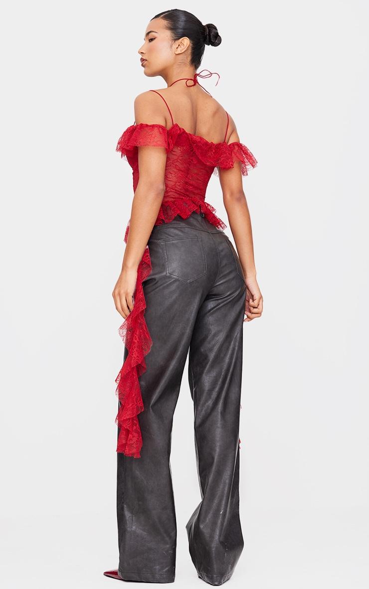 Wine Lace Ruffle Halterneck Long Top Product Image