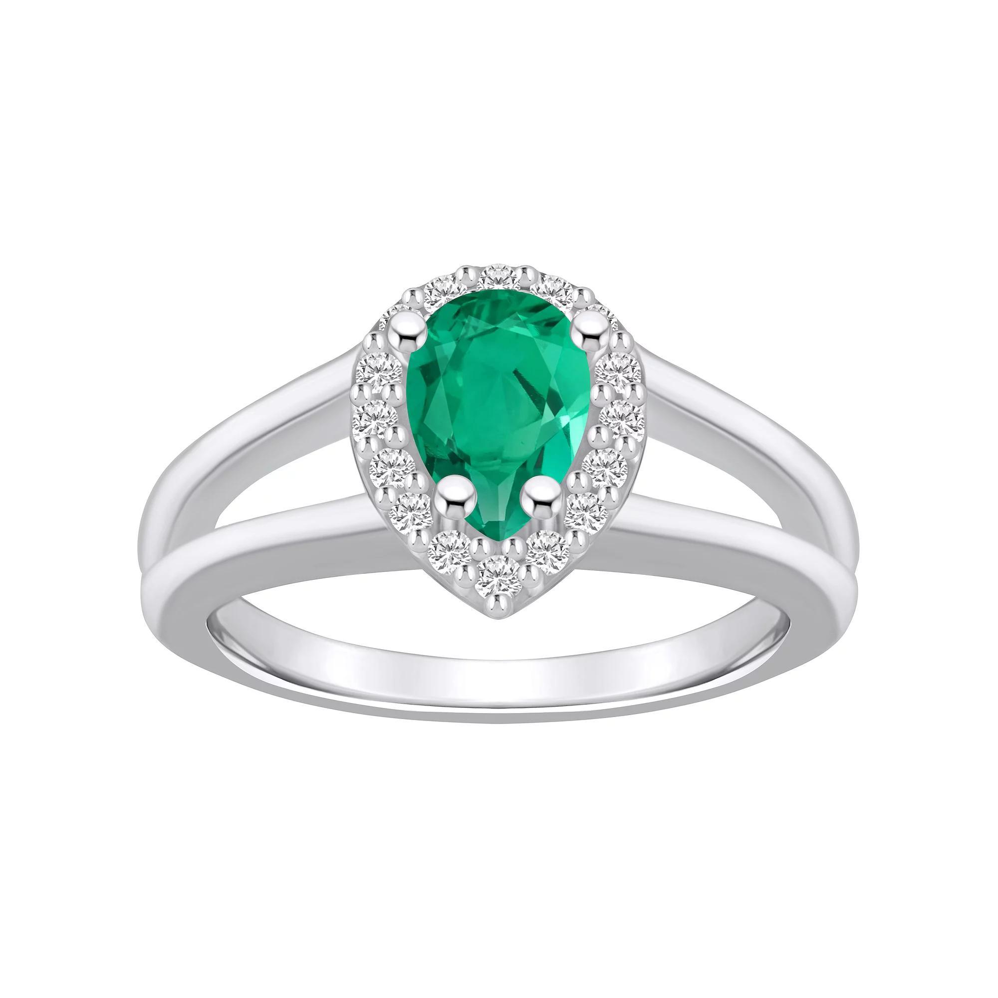 Alyson Layne 10k White Gold Pear Shape Gemstone 1/6 Carat T.W. Diamond Halo Ring, Women's, Size: 9, Created Green Product Image