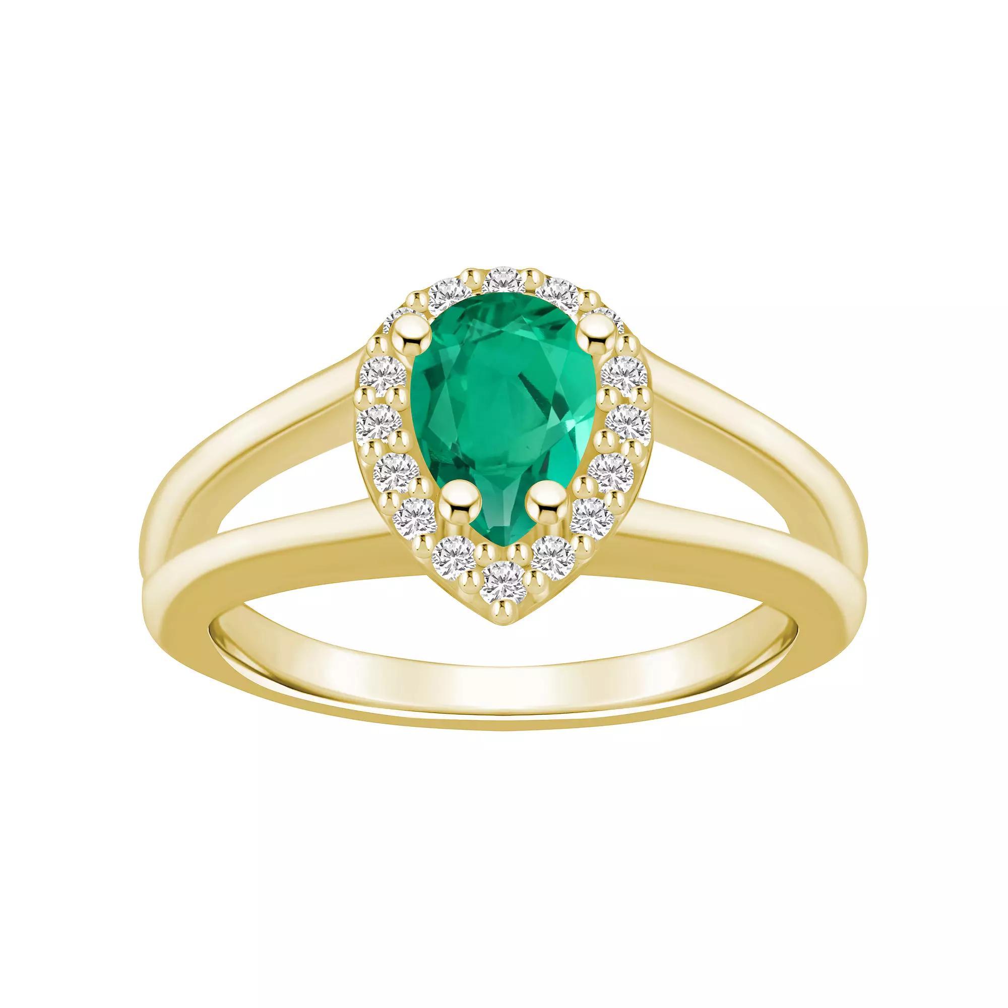 Alyson Layne 10k White Gold Pear Shape Gemstone 1/6 Carat T.W. Diamond Halo Ring, Women's, Size: 9, Created Green Product Image