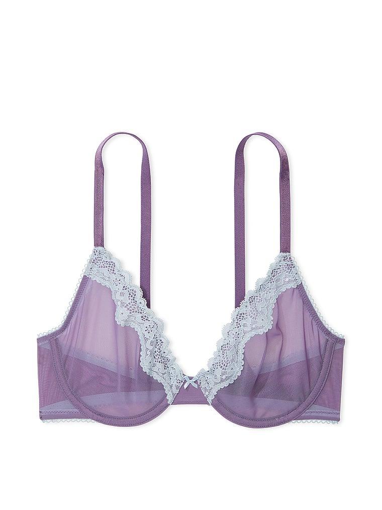 Tease Mesh Lace-Trim High-Leg Thong Panty Product Image