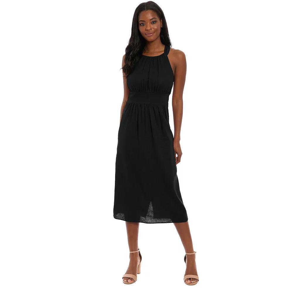 Women's London Times Halter Inset Waist Midi Dress, Size: 12, Black Product Image