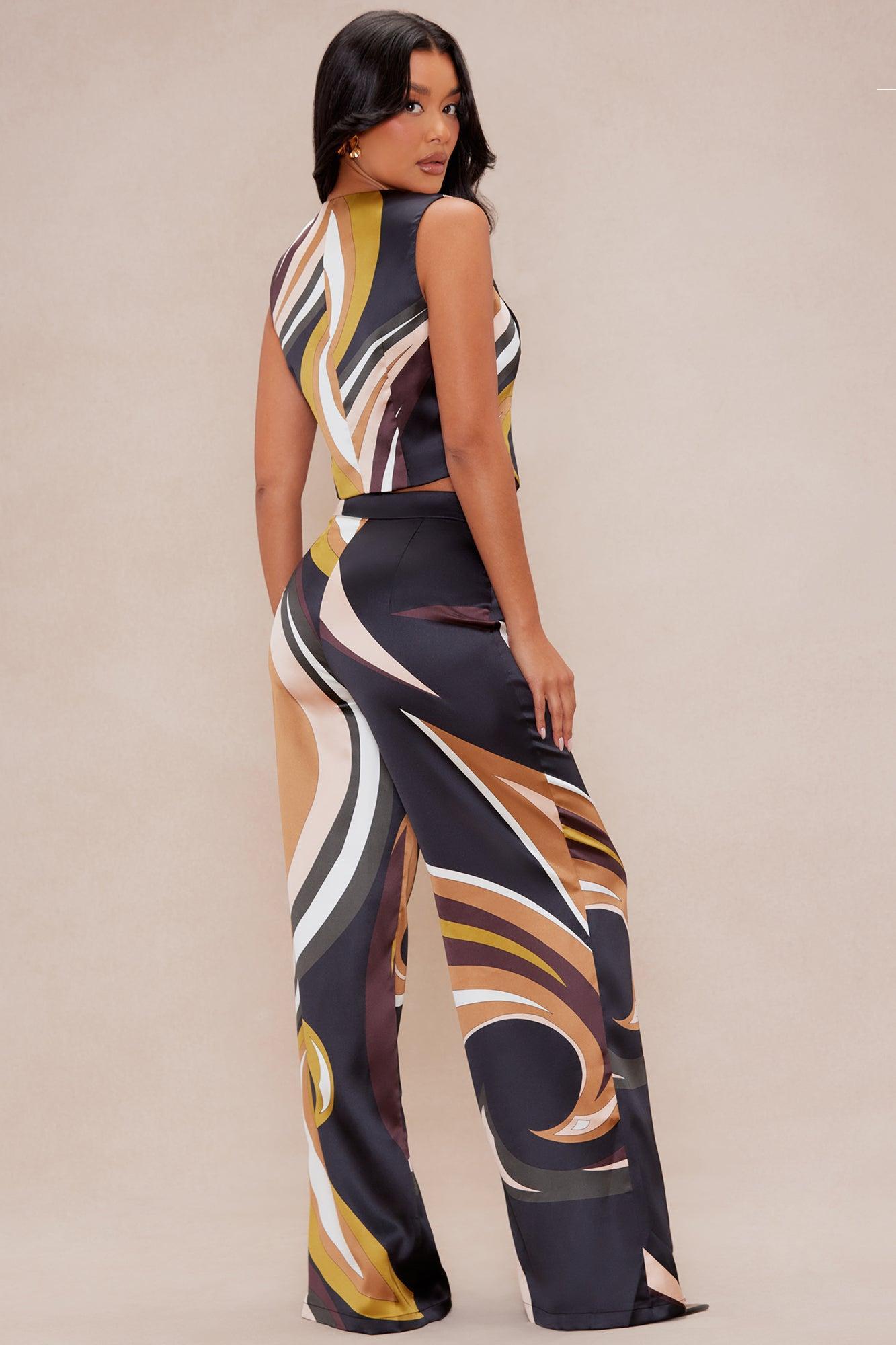 Katerina Satin Pant Set - Brown/combo Product Image