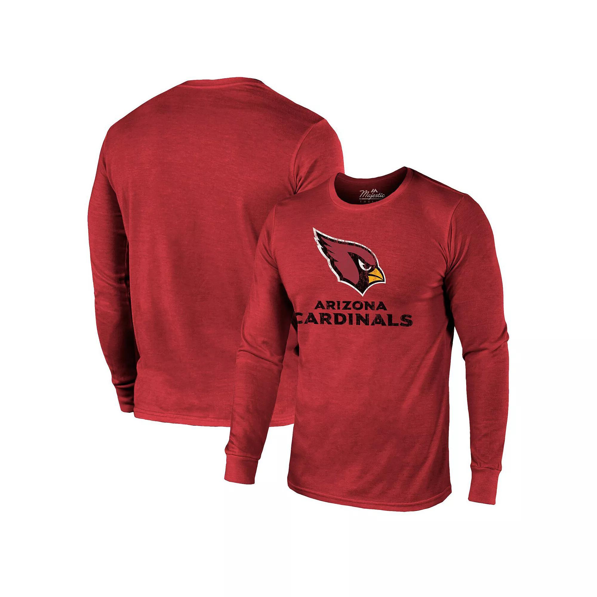 Arizona Cardinals Majestic Threads Lockup Tri-Blend Long Sleeve T-Shirt - Cardinal, Men's, Size: 2XL, Red Product Image