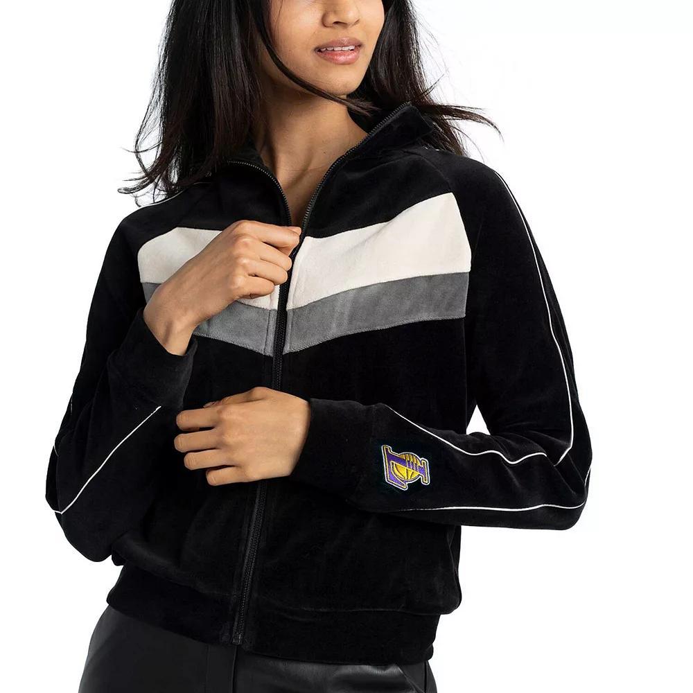 Women's Lusso Black Los Angeles Lakers Nixie Colorblock Chevron Raglan Full-Zip Track Jacket, Size: XL Product Image