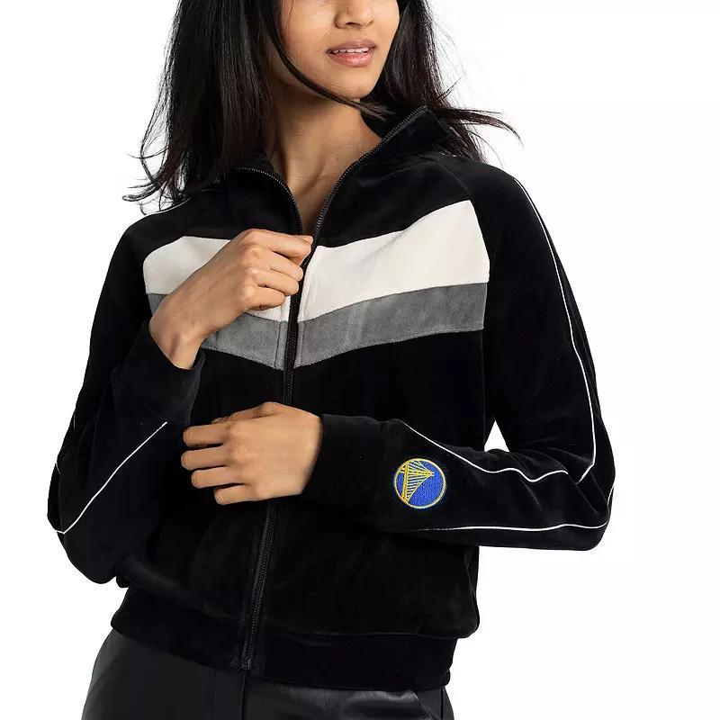 Women's Lusso Black Los Angeles Lakers Nixie Colorblock Chevron Raglan Full-Zip Track Jacket, Size: XL Product Image
