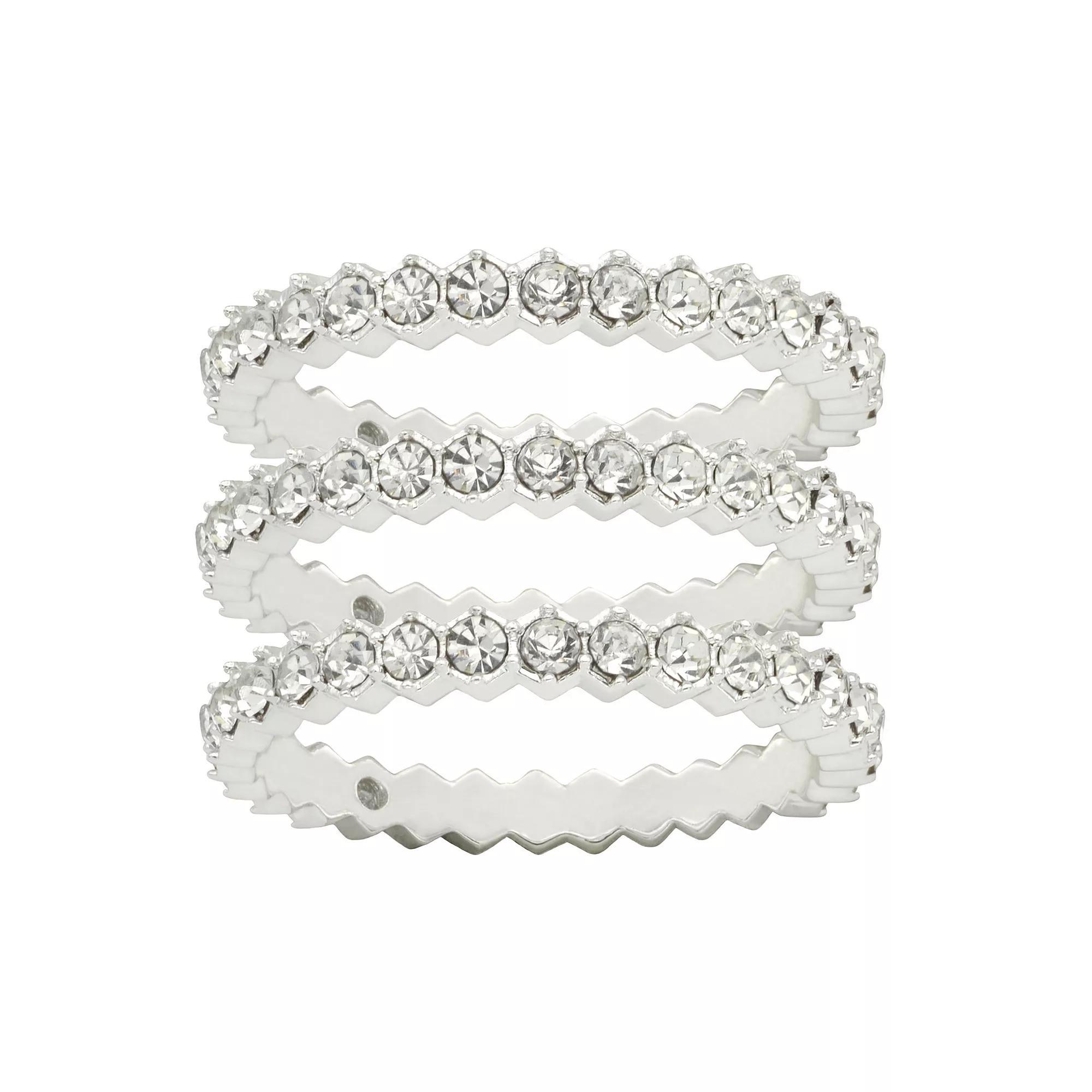 City Luxe Silver Tone Cubic Zirconia Pave Stacking Rings Trio, Women's, Size: 7 Product Image